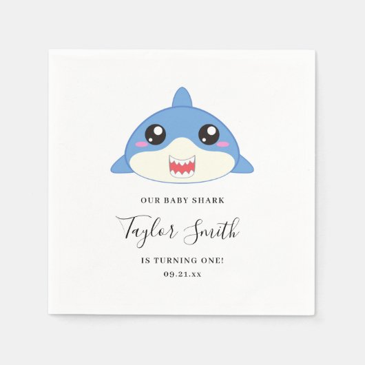 Serviette En Papier Fête d'anniversaire de bébé requin mignon (Devant)