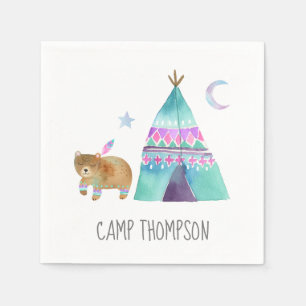 Serviette En Papier Fête d'anniversaire de camping à l'aquarelle