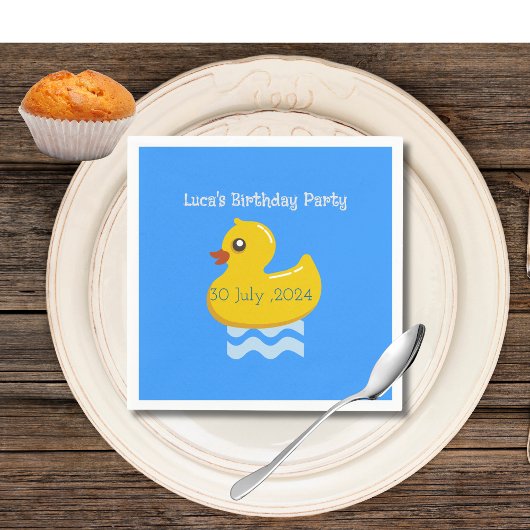Serviette En Papier fête d'anniversaire de canard en caoutchouc jaune