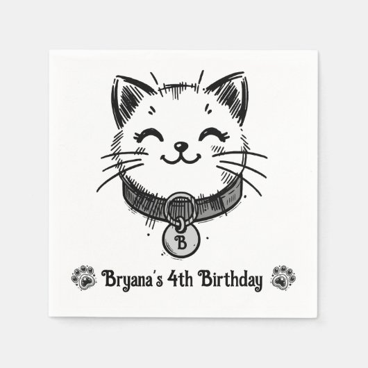 Serviette En Papier Fête d'anniversaire de chaton Kitty noire   (Devant)
