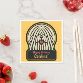 Serviette En Papier Fête d'anniversaire de Chien Shaggy Blanc (En situation)