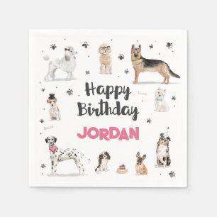 Serviette En Papier Fête d'anniversaire de chiens à l'aquarelle réalis