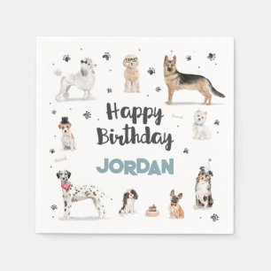 Serviette En Papier Fête d'anniversaire de chiens à l'aquarelle réalis