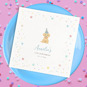 Serviette En Papier Fête d'anniversaire de chiot mignon Bleu