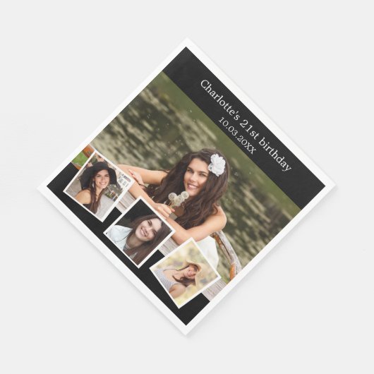 Serviette En Papier Fête d'anniversaire de collage photo noir (Coin)