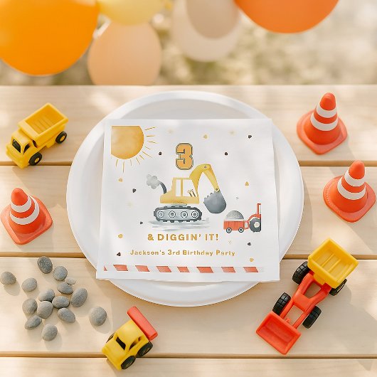 Serviette En Papier Fête d'anniversaire de construction jaune fou