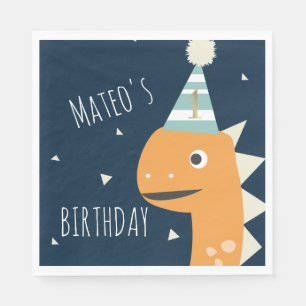 Serviette En Papier Fête d'anniversaire de dinosaure orange Merci