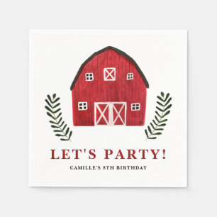Serviette En Papier Fête d'anniversaire de ferme grange rouge aquarell