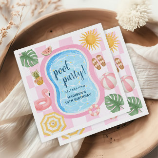 Serviette En Papier Fête d'anniversaire de fille moderne thème d'été p