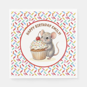 Serviette En Papier Fête d'anniversaire de fille Souris & Gâteau