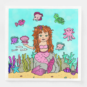 Serviette En Papier Fête d'anniversaire de filles avec une jolie sirèn