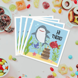 Serviette En Papier Fête d'anniversaire de gâteau de requins et amis