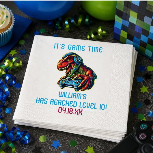 Serviette En Papier Fête d'anniversaire de jeu vidéo dinosaure