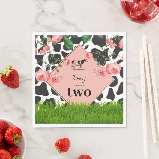 Serviette En Papier Fête d'anniversaire de la ferme de vache noire et (En situation)