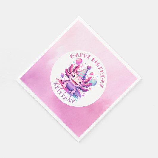 Serviette En Papier Fête d'anniversaire de la fille Axolotl rose et vi (Coin)