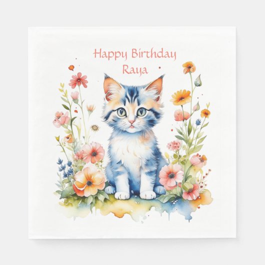 Serviette En Papier Fête d'anniversaire de la petite chatte personnali (Devant)
