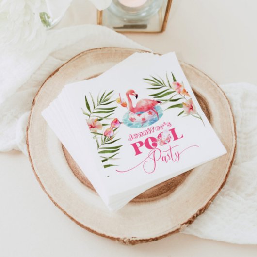 Serviette En Papier Fête d'anniversaire de la piscine Gilr rose flamin