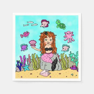 Serviette En Papier Fête d'anniversaire de la sirène