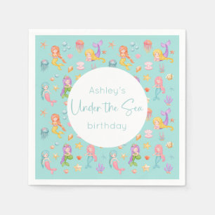 Serviette En Papier Fête d'anniversaire de la sirène