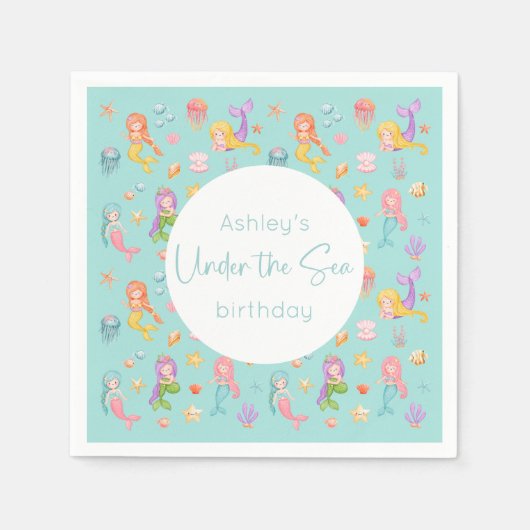 Serviette En Papier Fête d'anniversaire de la sirène (Devant)