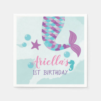 Serviette En Papier Fête d'anniversaire de la sirène