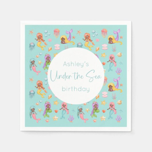 Serviette En Papier Fête d'anniversaire de la sirène (Devant)