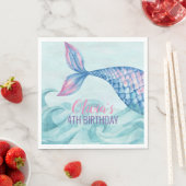 Serviette En Papier Fête d'anniversaire de l'aquarelle de Mermaid (En situation)