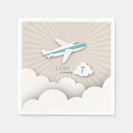 Serviette En Papier Fête d'anniversaire de l'avion - Bleu (Devant)