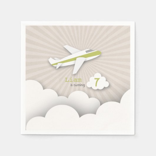 Serviette En Papier Fête d'anniversaire de l'avion - Vert (Devant)