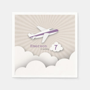Serviette En Papier Fête d'anniversaire de l'avion - violet