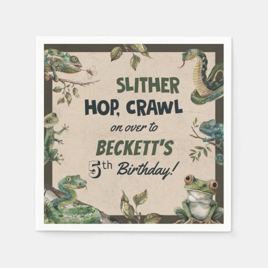 Serviette En Papier Fête d'anniversaire de l'enfant à thème Reptile (Devant)