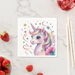 Serviette En Papier Fête d'anniversaire de licorne fille aquarelle mag