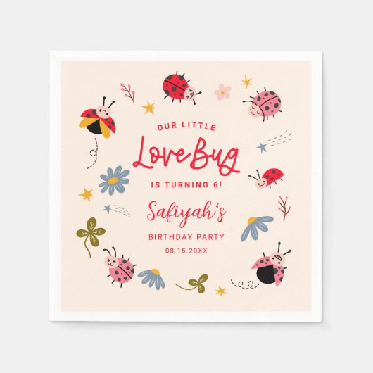Serviette En Papier Fête d'anniversaire de Little Lovebug Insect (Devant)
