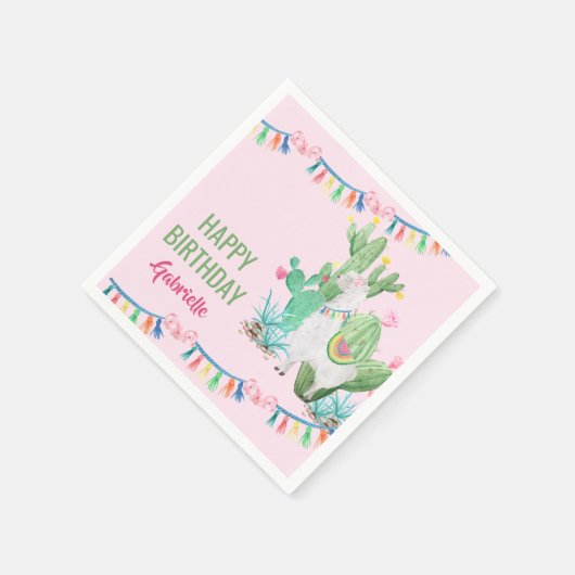 Serviette En Papier Fête d'anniversaire de Llama et Cactus personnalis (Coin)