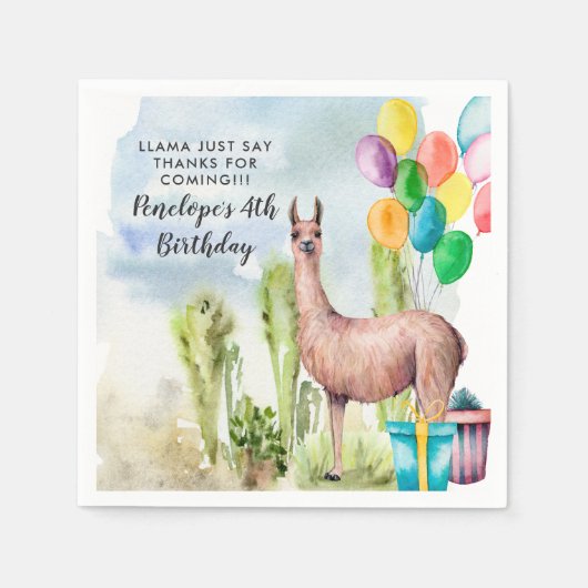 Serviette En Papier Fête d'anniversaire de Llama Serviettes personnali (Devant)