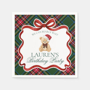 Serviette En Papier Fête d'anniversaire de l'ours à carreaux tartan ve