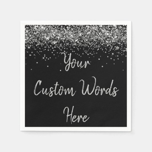 Serviette En Papier Fête d'anniversaire de mariage Noir et Argent Fête (Devant)