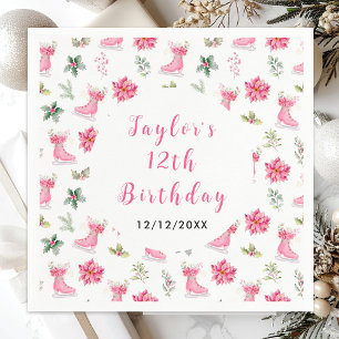 Serviette En Papier Fête d'anniversaire de patinage sur glace rose