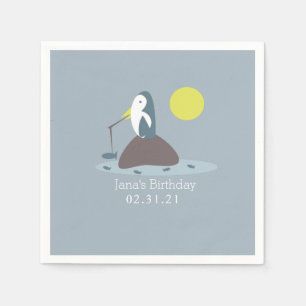 Serviette En Papier Fête d'anniversaire de pêche au pingouin mignon