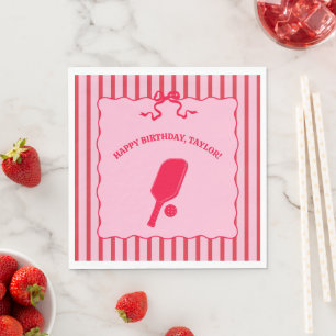 Serviette En Papier Fête d'anniversaire de Pickleball rayée rouge et r