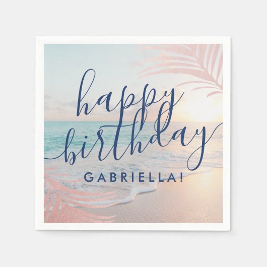 Serviette En Papier Fête d'anniversaire de plage Cocktail personnalisé (Devant)