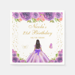 Serviette En Papier Fête d'anniversaire de princesse à la peau foncée