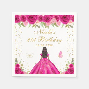 Serviette En Papier Fête d'anniversaire de princesse à peau foncée et
