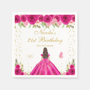 Serviette En Papier Fête d'anniversaire de princesse aux cheveux bruns