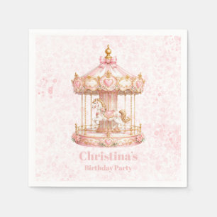 Serviette En Papier Fête d'anniversaire de princesse carrousel rose