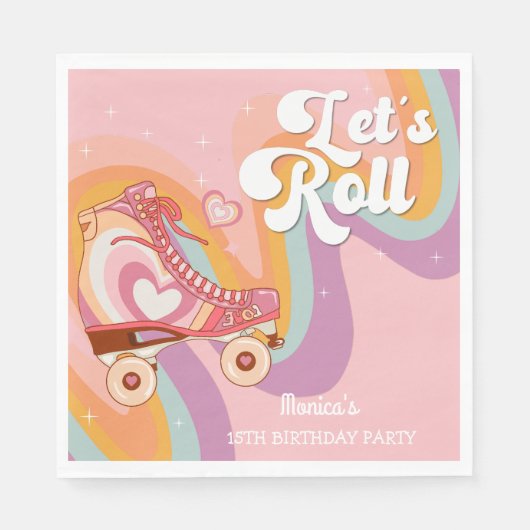 Serviette En Papier Fête d'anniversaire de roller retro (Devant)