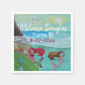 Serviette En Papier Fête d'anniversaire de sirène, Mignonne Rouge Turq (Devant)