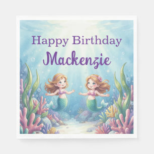 Serviette En Papier Fête d'anniversaire de sirène sous la mer à l'aqua