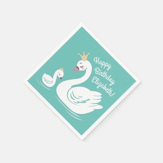 Serviette En Papier Fête d'anniversaire de Swan Turquoise (Coin)