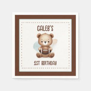 Serviette En Papier Fête d'anniversaire de Teddy Bear Football aquarel